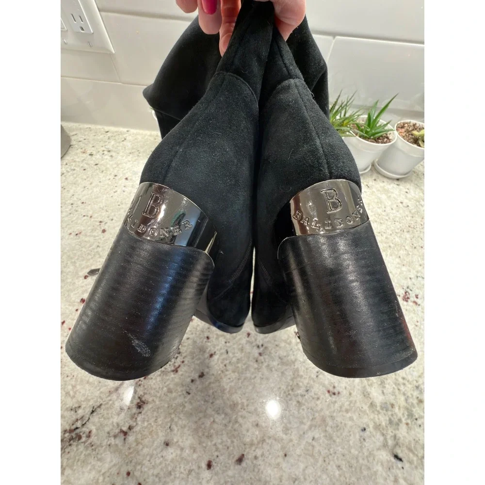 Balidoner Black Suede Over the Knee‎ Boots Block Heel Size 38